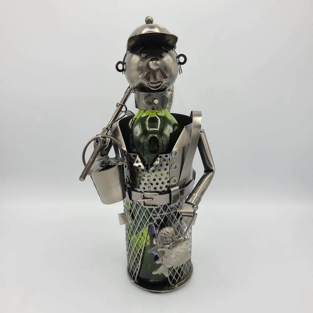 Handcrafted Metal Fisherman Wine Bottle Holder